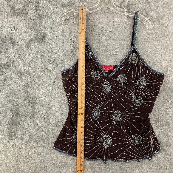 Aftershock Beaded Camisole Top Womens‎ XL Brown Sunburst Spaghetti Strap V Neck - Picture 9 of 10